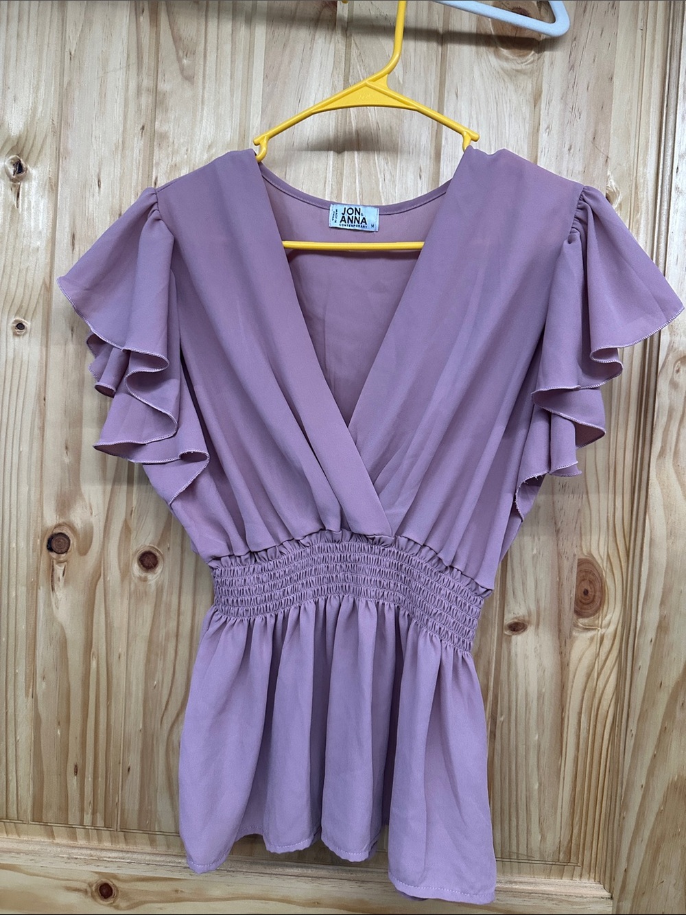 Jon & Anna Dusty Mauve Ruffle-Sleeve V-Neck Blouse